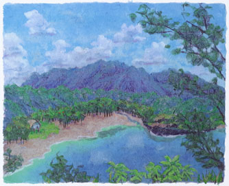 view above bay with trees and river